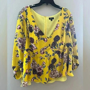 [24]Maree Pour  Toi Yellow Silk Floral Blouse